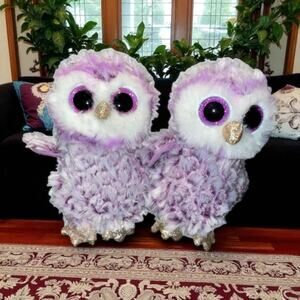 Ty Beanie Boos Plush Moonlight Owl Stuffed Animal Glitter Eyes Purple 6" Lot x2